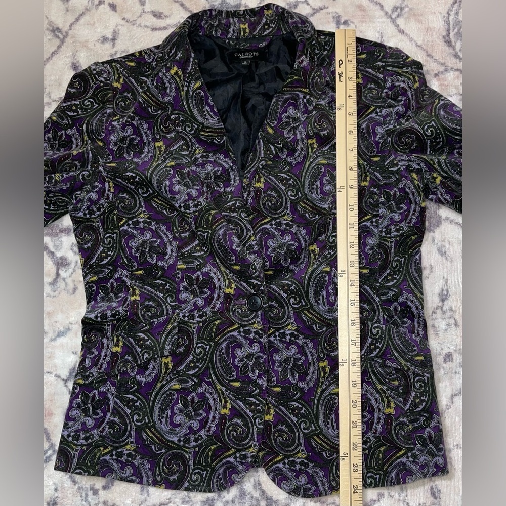 Talbots Velvet Paisley Purple Black Blazer Size 10 - Picture 4 of 6